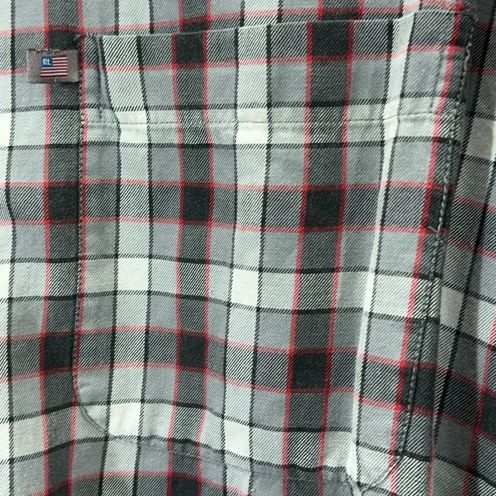 Vintage Polo Jeans Co Ralph Lauren Men's L Red Black Plaid Shirt 90s Flag Patch‎